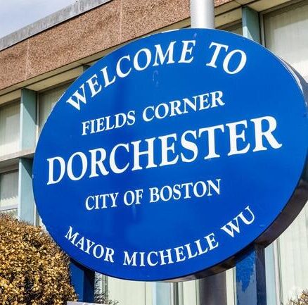 Welcome to Fields Corner Dorchester sign in Boston, Massachusetts