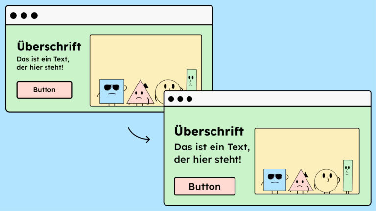 Illustration einer Webseite. Einmal mit normaler Textgröße und einmal mit 200 % Textgröße.