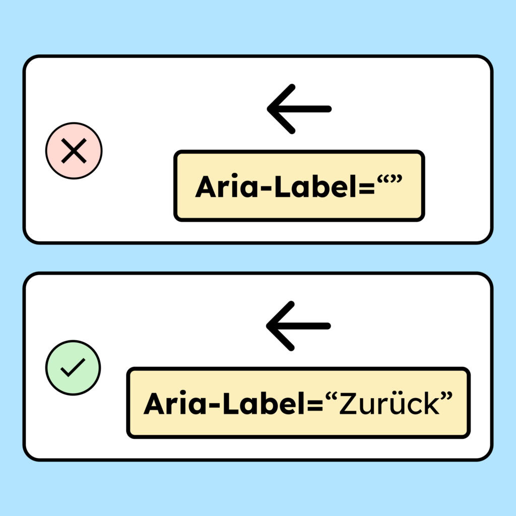 Zwei Pfeile. Einer hat kein Aria-Label. Das Zweite hat eins, in dem s steht die Funktion: Zurück.