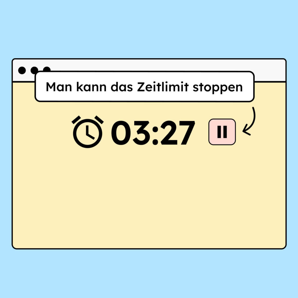 Illustration einer Zeitbegrenzung auf einer Website mit einem Button daneben, um sie anzuhalten.
