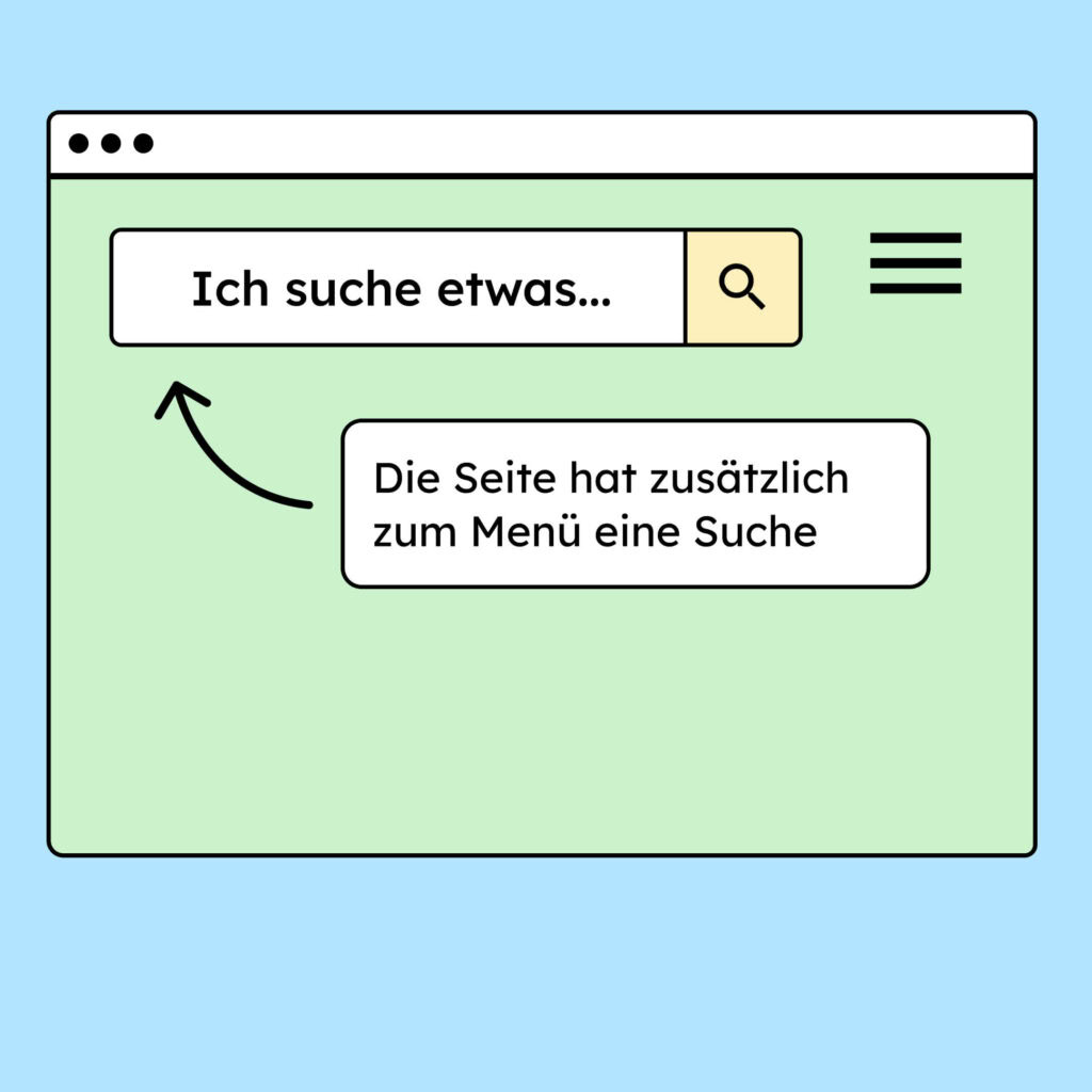 Illustration einer Website, die zusätzlich zu dem Menü eine Suche anbietet.