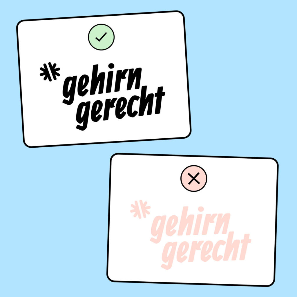 Zweimal das Logo von Gehirngerecht Digital. Einmal erfüllt es die Kontrastanforderungen nach WCAG 1.4.11 und einmal nicht.