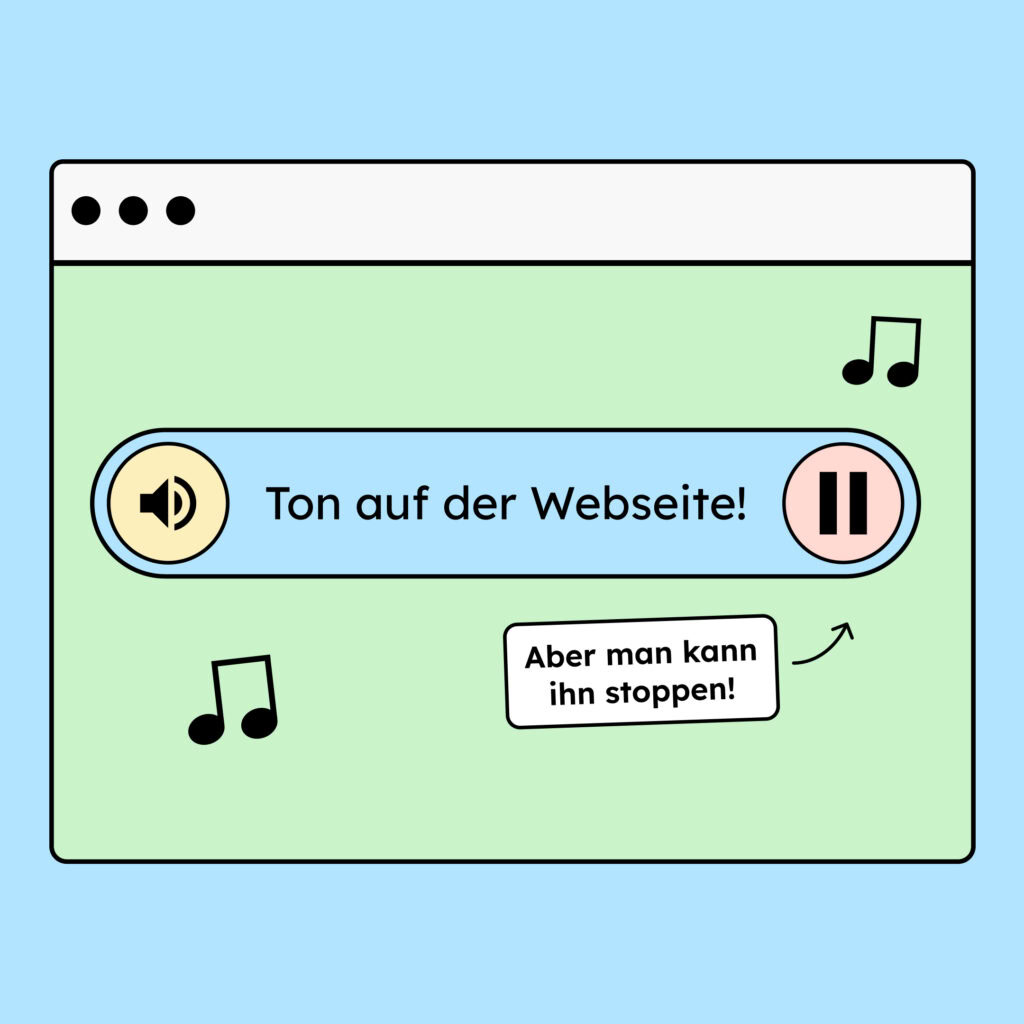 Eine Illustration einer Audiodatei auf einer Website. Die Audiodatei läuft, man kann sie aber über einen Button stoppen.