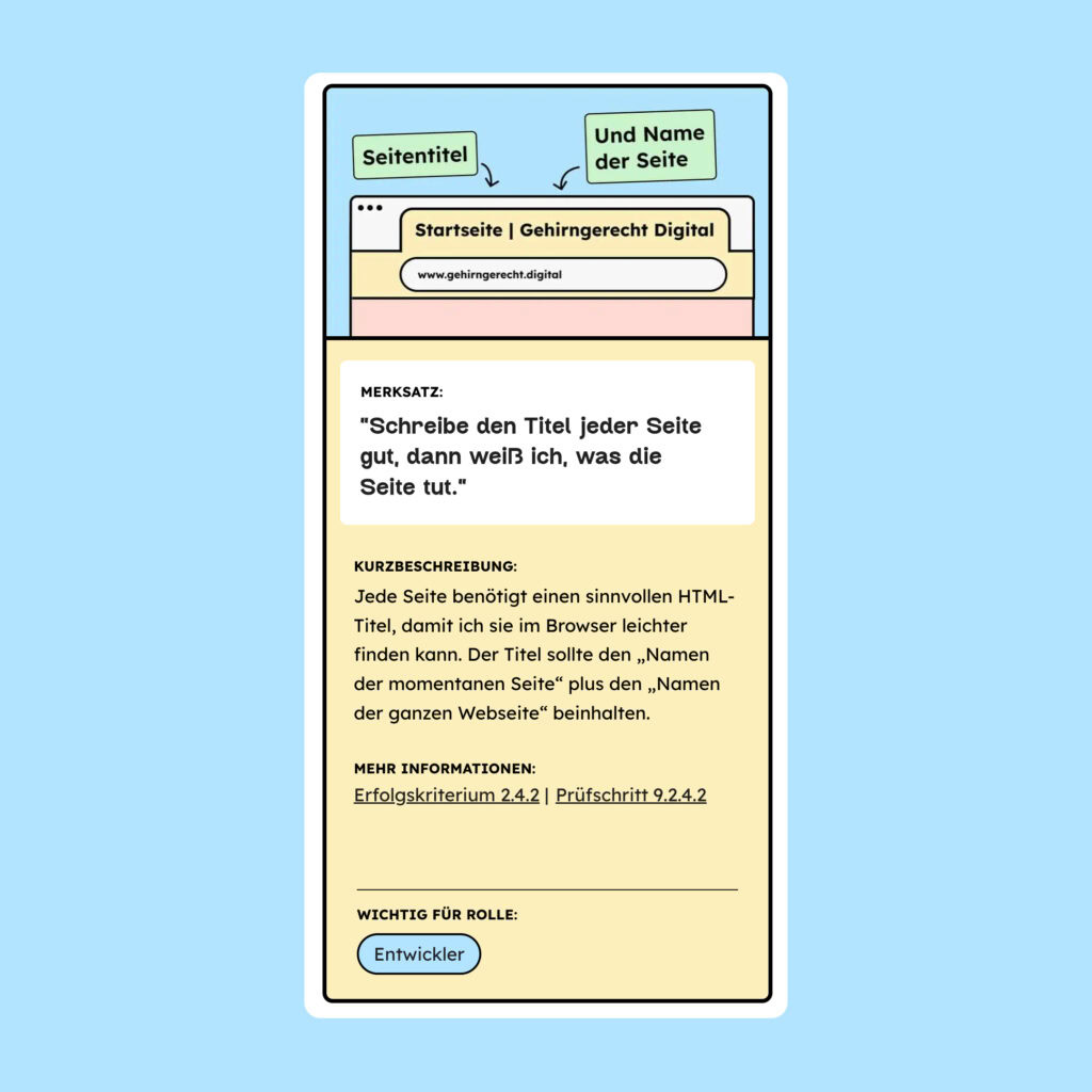 Ein Ausschnitt der WCAG Kriterien Cards, die man auf unserem Blog findet und für die wir Bilder mit Text zu Dokumentations-Zwecken nutzen.