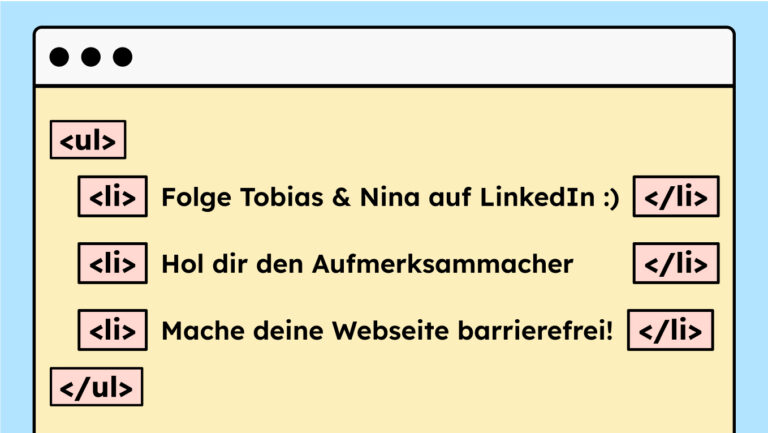 Beispiel einer ungeordneten Liste und den richtigen HTML-Elementen dafür.