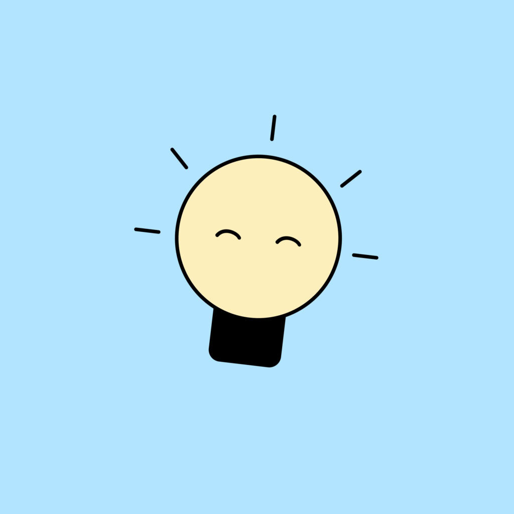 Illustration einer Glühbirne mit fröhlichen Augen.
