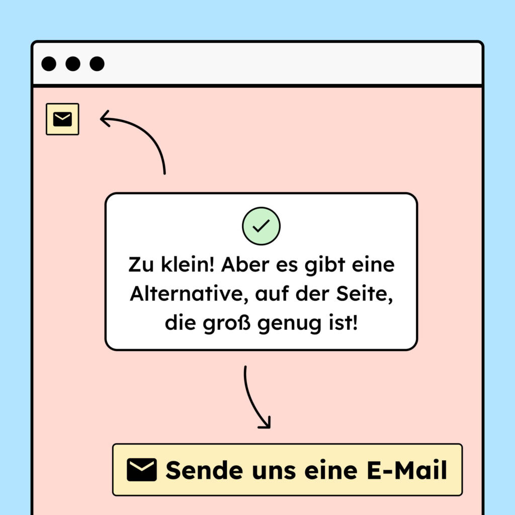 Ein klickbares Element links oben ist zu klein, das ist aber in Ordnung da es weiter unten auf der Seite eine Alternative gibt, die groß genug ist!
