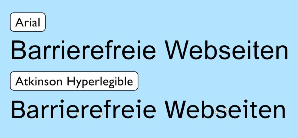 Vergleich der Offenheit der Buchstaben der Schriften Arial und Atkinson.