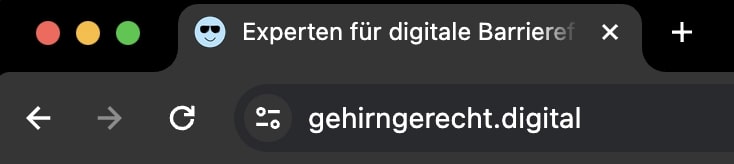 Der Browser zeigt einen Tab. Die Startseite von Gehirngerecht Digital.