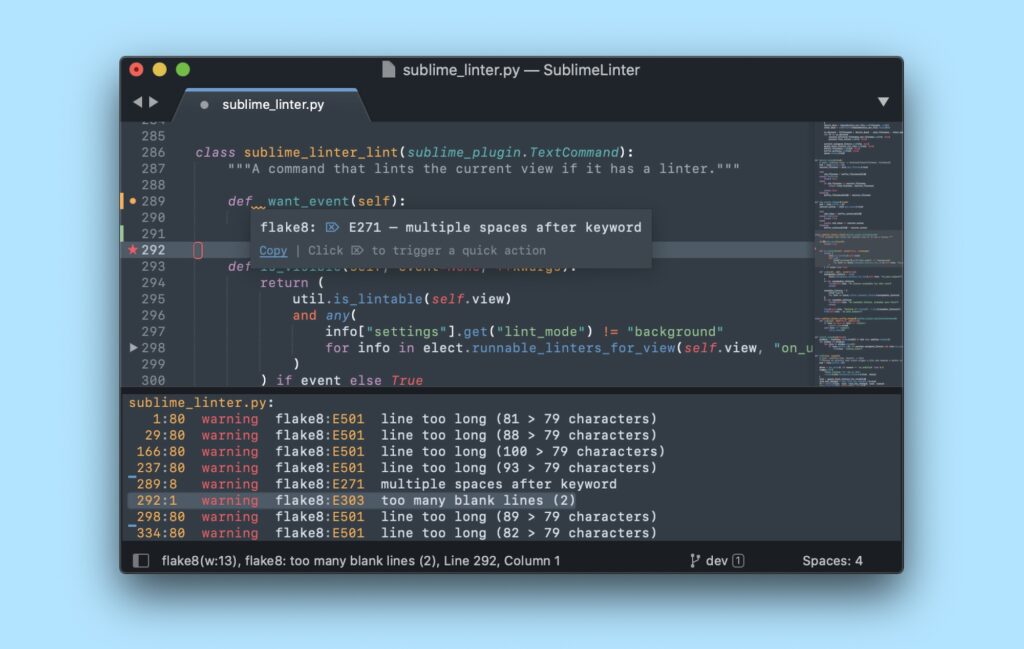 Ein Screenshot von einem Linting-Fehler vom Sublime-Linter 