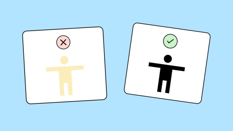 Ein Vergleich von zwei Icons. Das Erste ist gelb und erfüllt nicht die Kontrast-Anforderungen von 3 zu 1 zum Hintergrund. Das zweite schwarze Icon erfüllt sie.