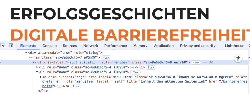 Screenshot einer Seite, die ARIA-Auszeichnungen komplett falsch im Menü einsetzt.