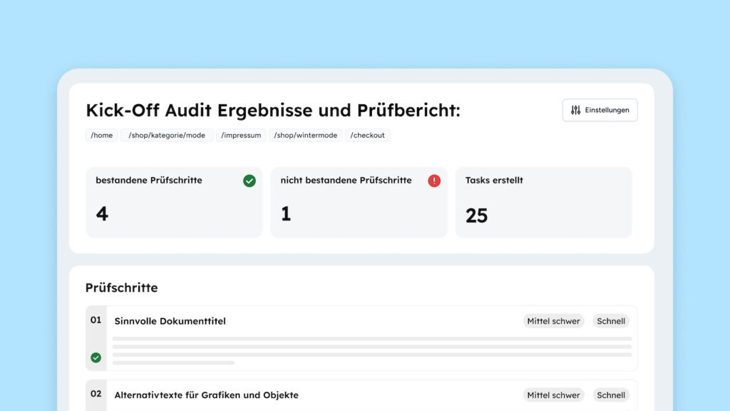 Screenshot des oberen Teil eines Prüfberichts, auf dem die Anzahl der Fehler steht.