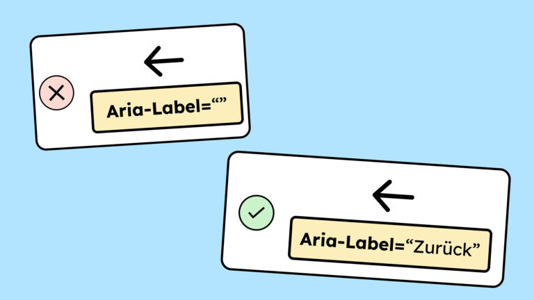 Zwei Pfeil-Icons. Ein Icon hat kein Aria-Label. Das zweite hat eins. Darin steht die Funktion: Zurück. Das Icon mit Aria-Label besteht die WCAG 1.1.1