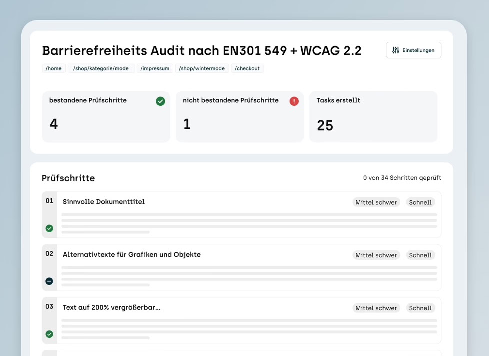 Screenshot Accessibility Center Bericht.