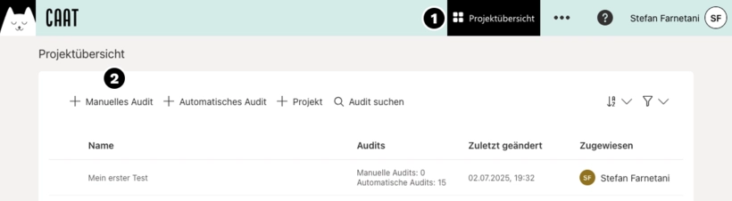 Screenshot CAAT Projektübersicht.