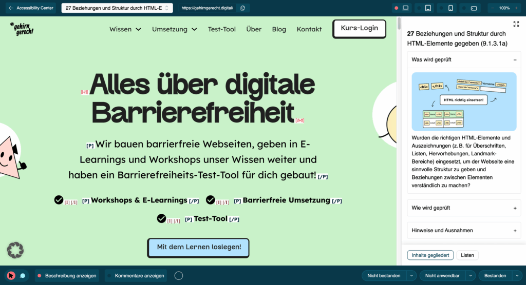 Screenshot Benutzeroberfläche Accessibility Center.