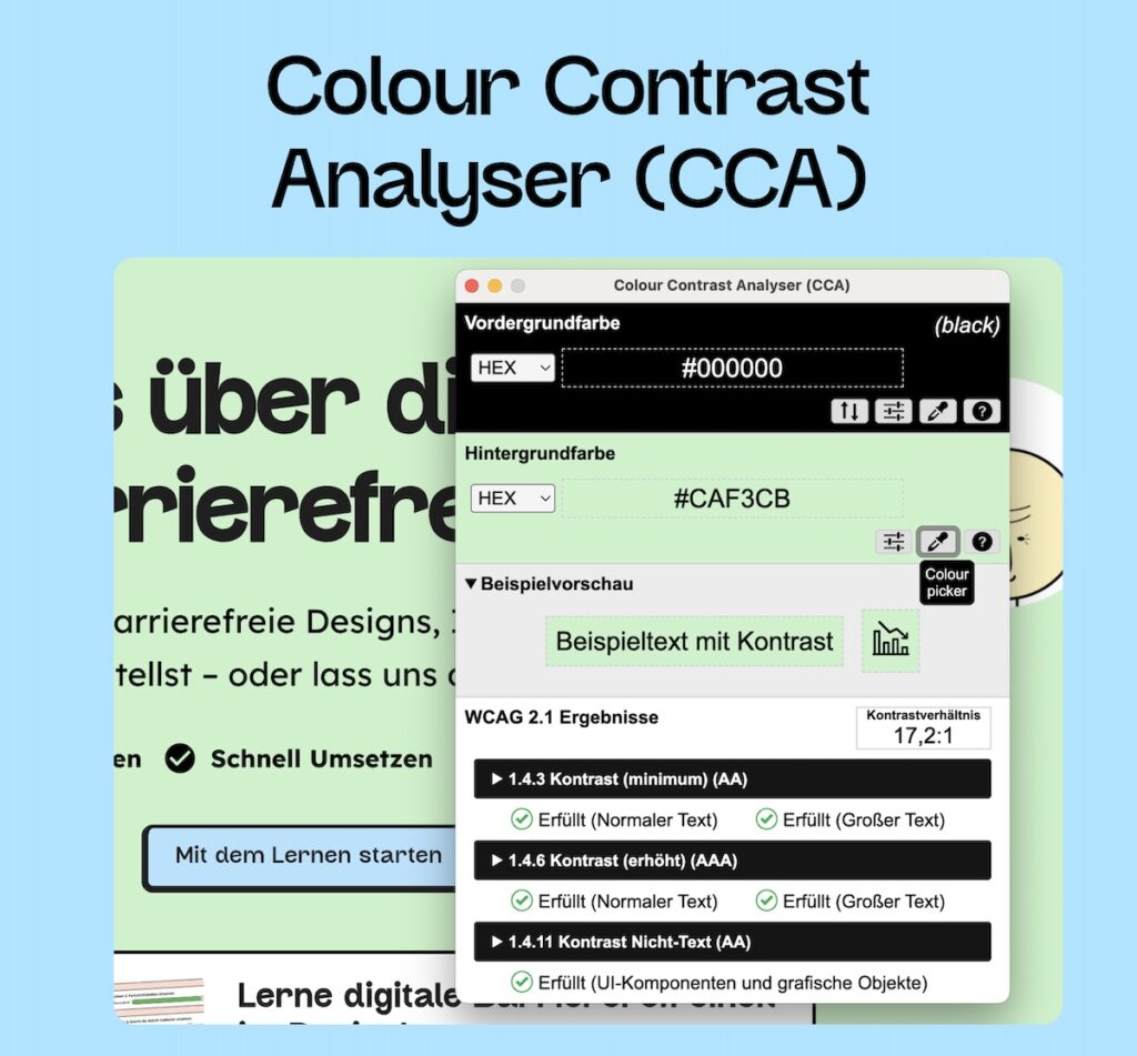 Screenshot des Colour Contrast Analyser.