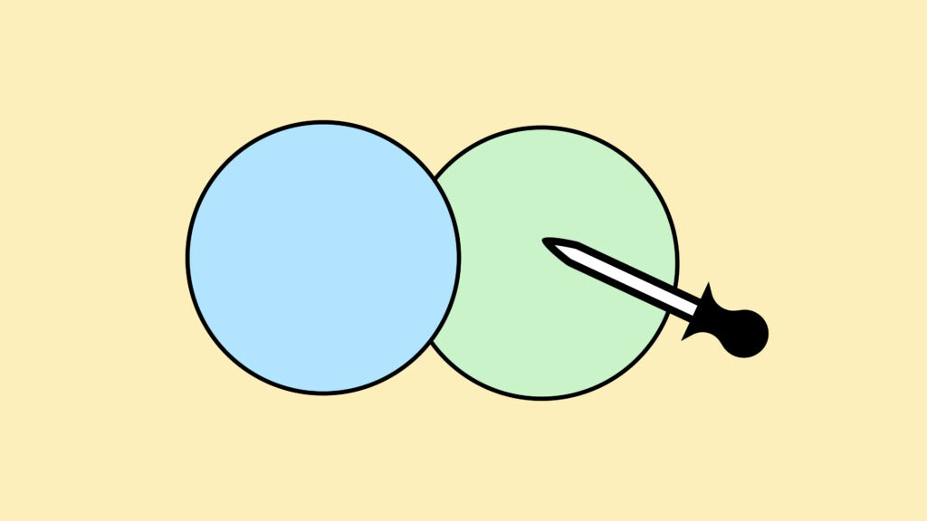 Illustration von 2 Kreisen mit Farben und einer Pipette