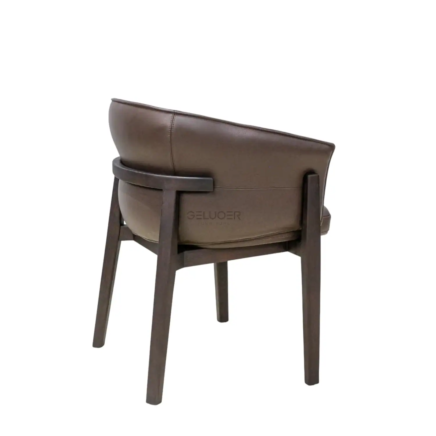 Luxury leather armchair with wooden legs and modern design from Geluoer Furniture.