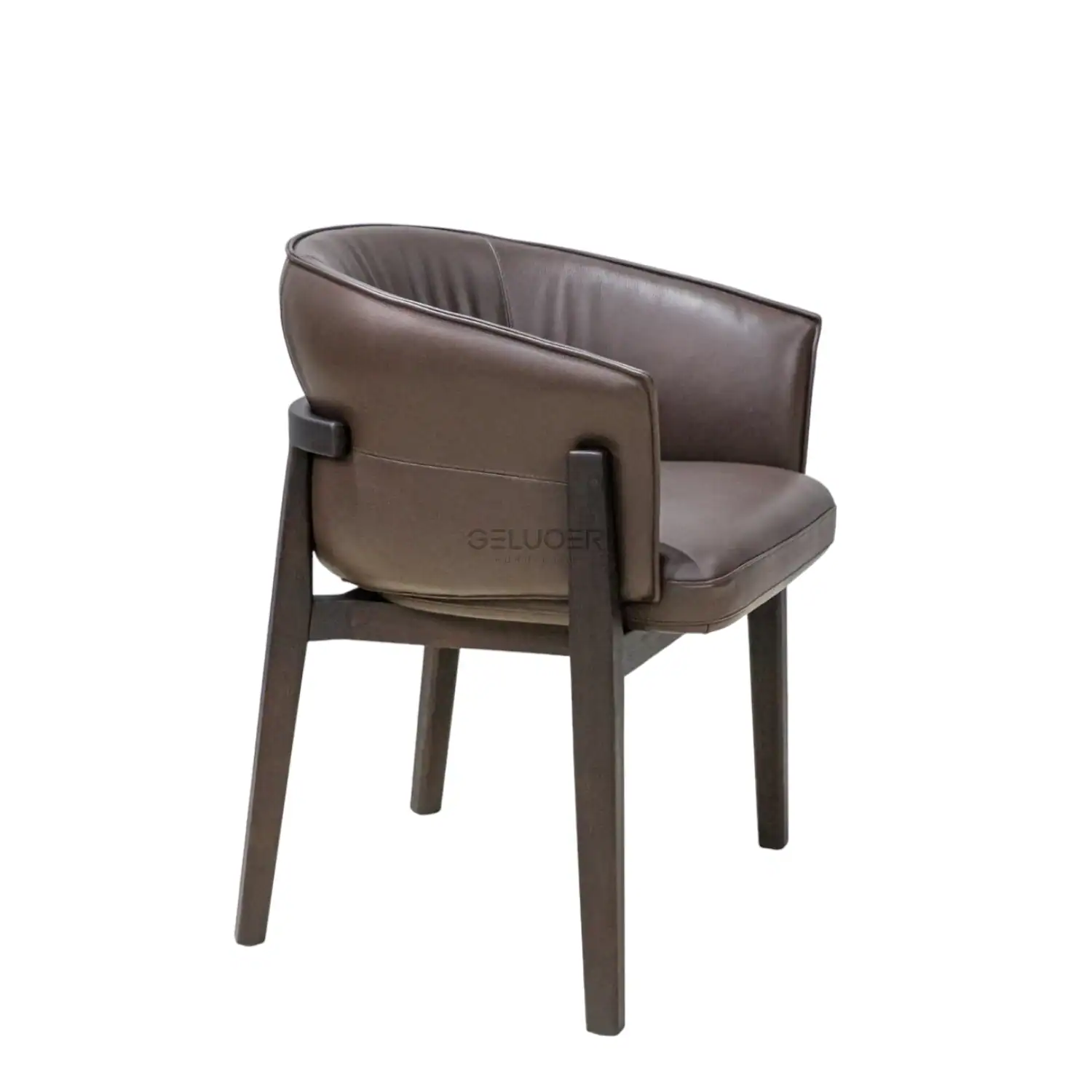 Leather lounge chair with wooden frame by Geluoer Furniture.