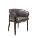 Elegant brown leather armchair with wooden legs, perfect for modern and classic living room decor.