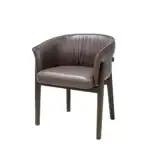 Luxurious brown leather armchair with wooden legs, modern design, perfect for contemporary home decor.