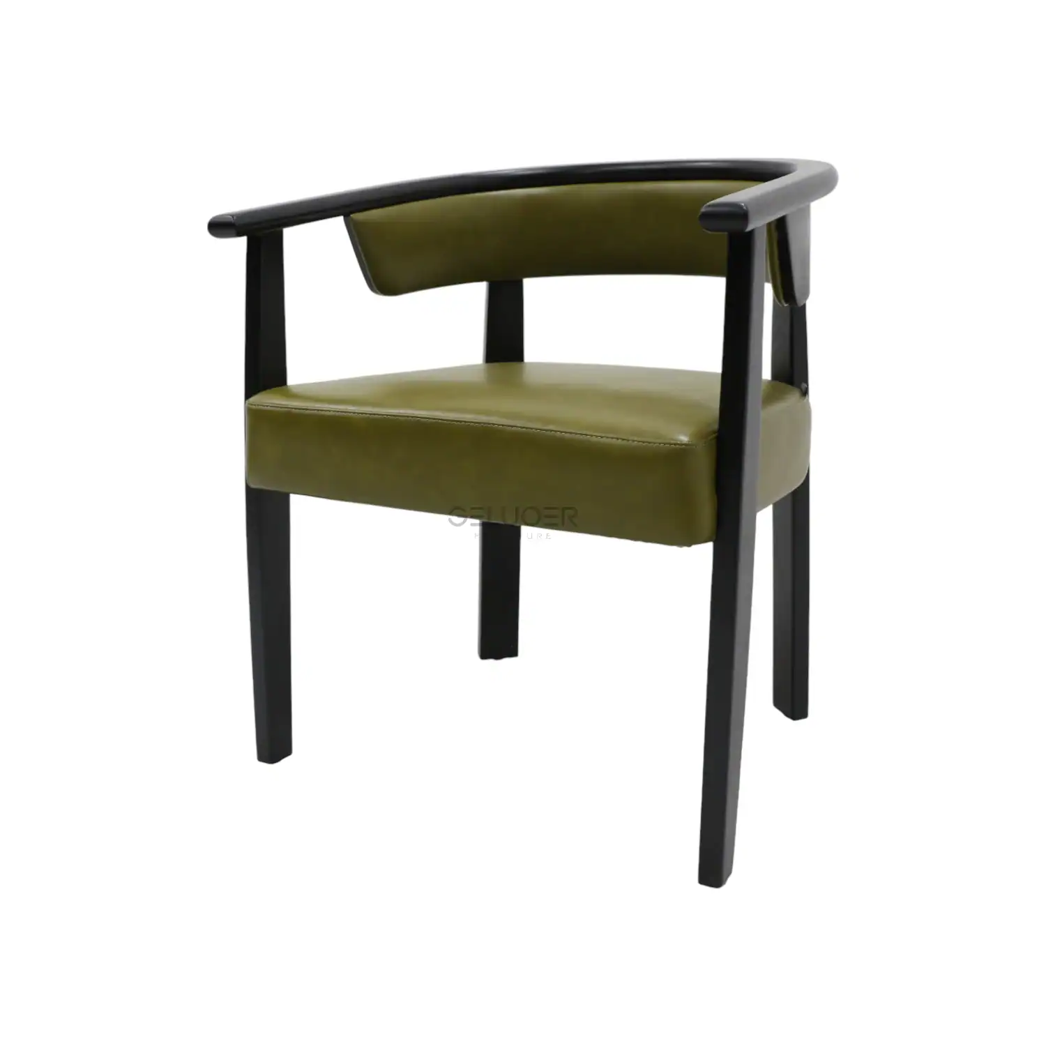 Upholstered green and black wood frame accent chair for modern furniture decor.