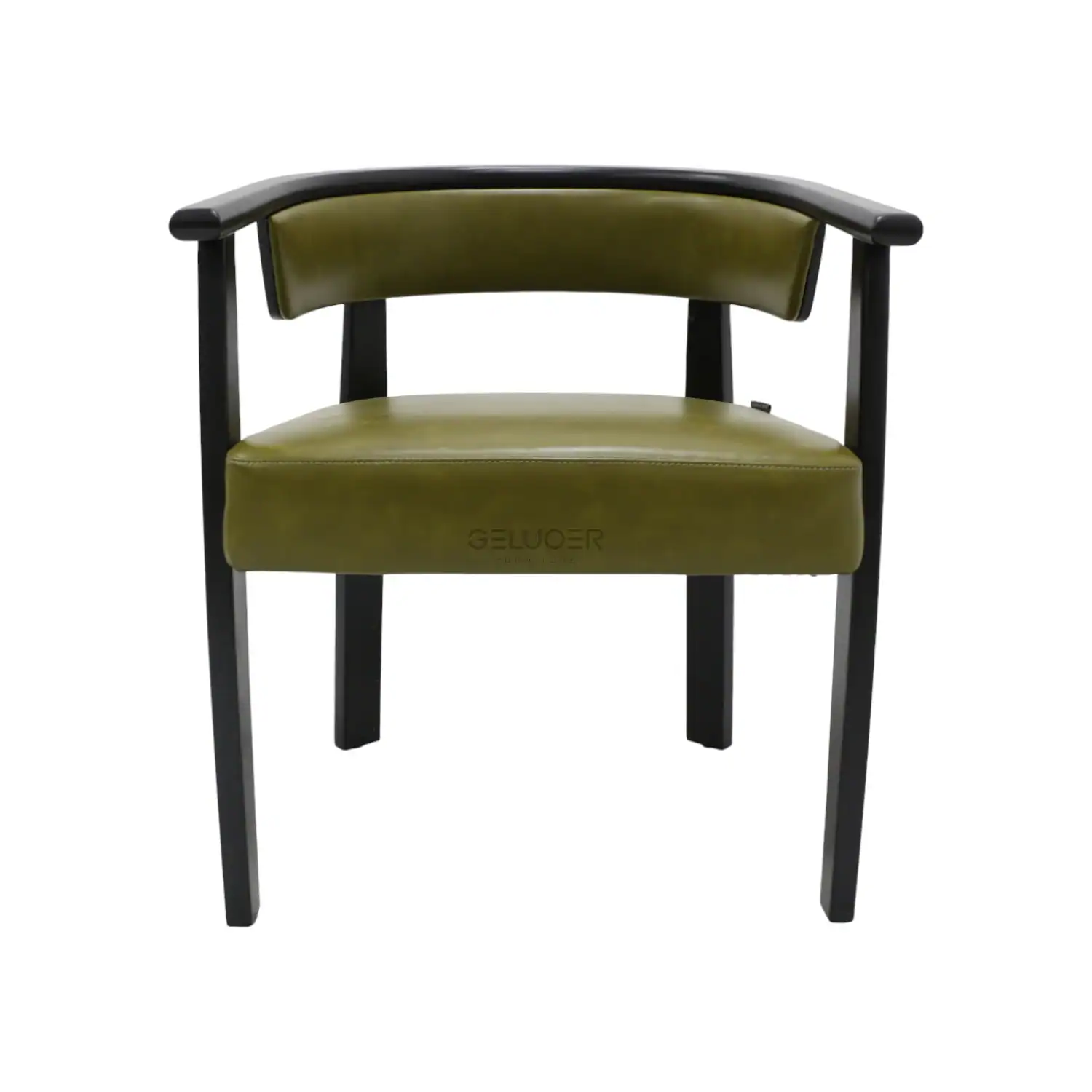 Modern Green Leather and Black Wood Accent Chair, Stylish Home Furniture.