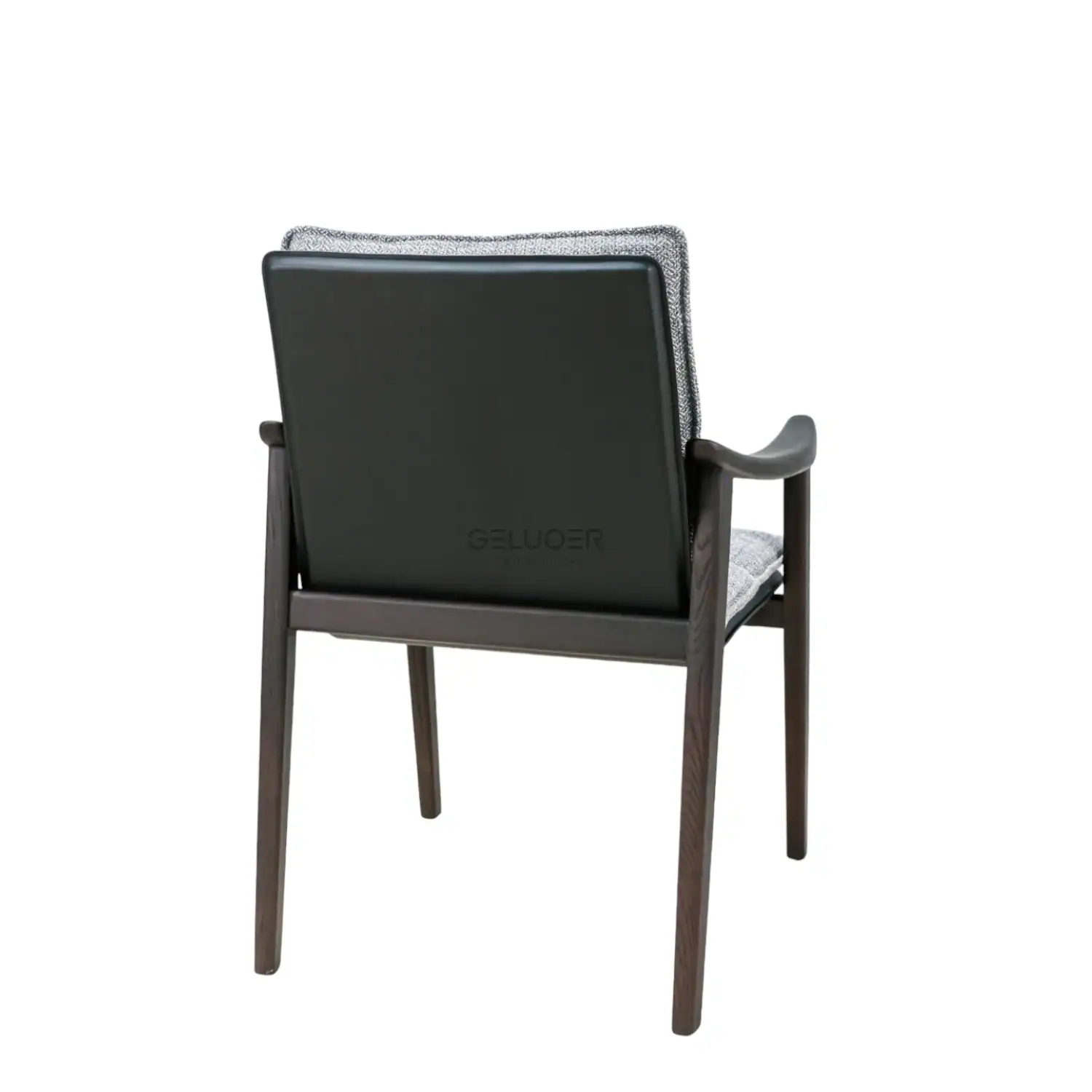 Modern Geluoer wooden armchair with grey upholstery and sleek design, perfect for stylish living spaces.