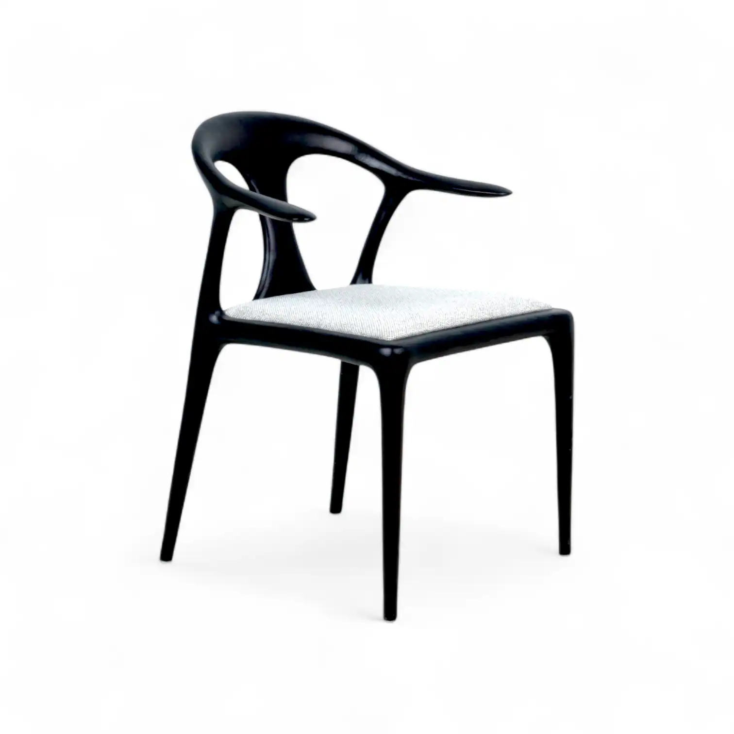 Sleek modern black wooden dining chair with a cushioned seat for contemporary home decor.