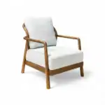 Modern wooden armchair with white upholstered cushions, stylish and comfortable furniture piece.