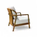 Elegant wooden armchair with light upholstery and modern design, perfect for stylish living spaces.