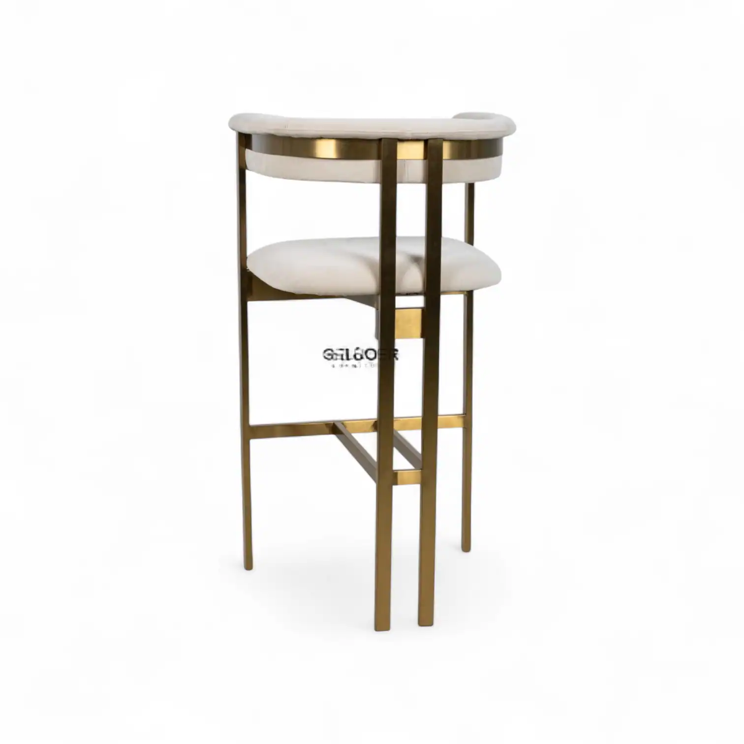 Luxurious modern bar stool with gold accents and white upholstery for stylish interiors.