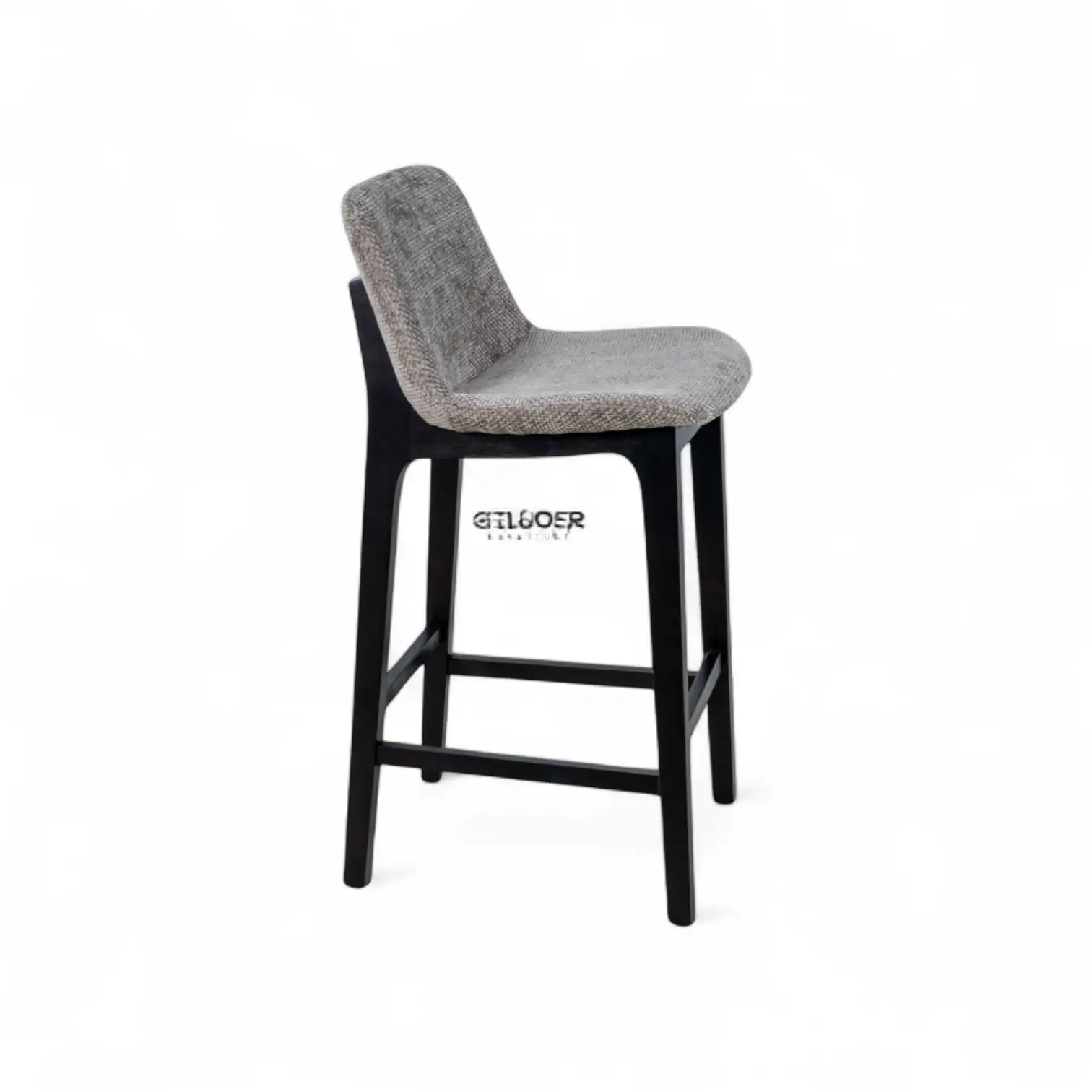 Elegant upholstered bar stool with a wooden frame, perfect for modern kitchen or bar seating.