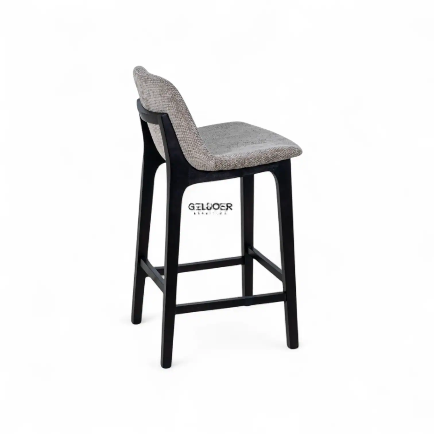 Black and beige upholstered dining chair with wooden frame from Geluoer Furniture.
