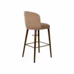Elegant beige upholstered bar stool with wooden legs and footrest for modern furniture designs.