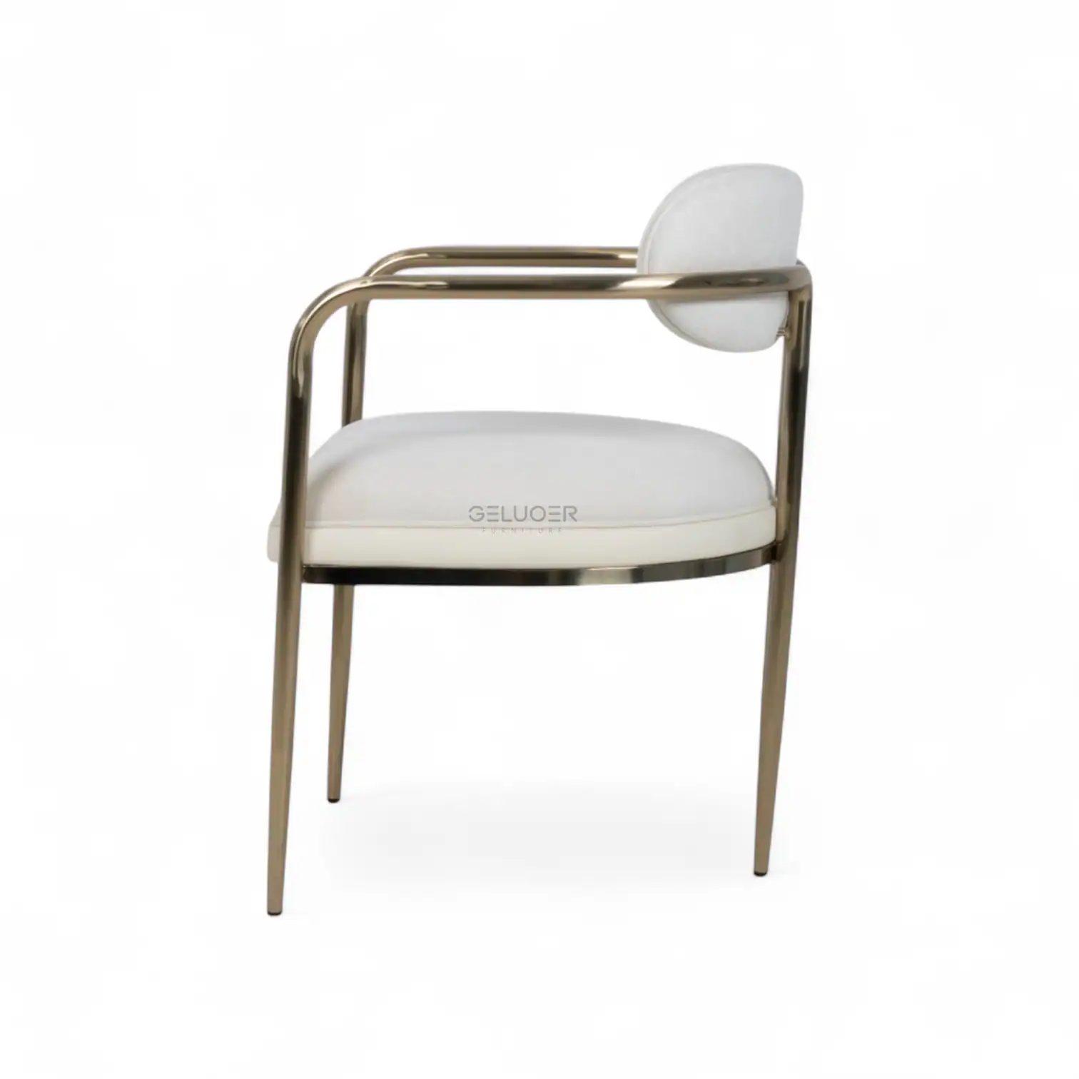 Contemporary white leather and metal accent chair with sleek, modern design.