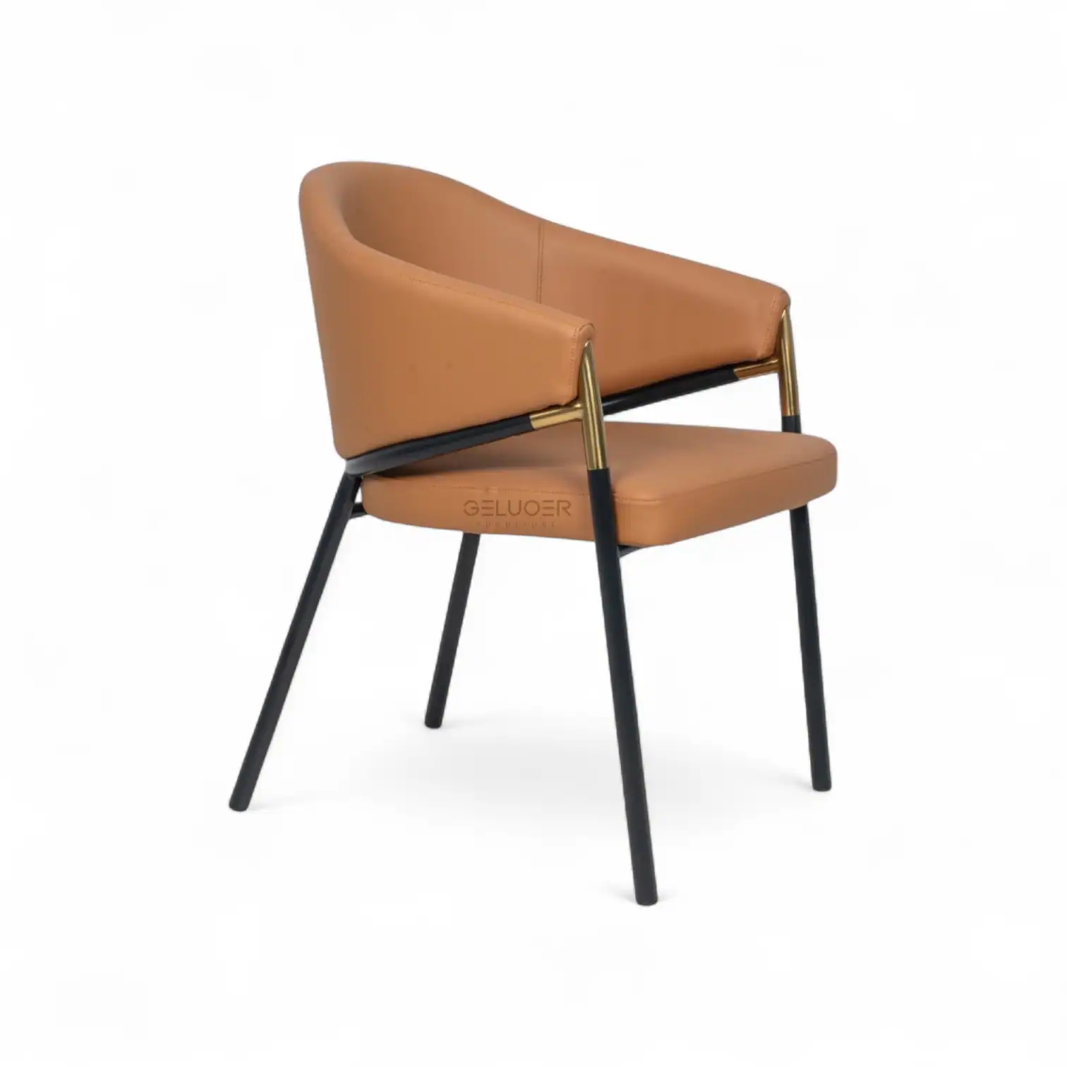 Elegant leather lounge chair with black and gold metal accents for modern home decor.