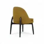 Modern yellow upholstered accent chair with black wooden legs, stylish and comfortable furniture for living room decor.