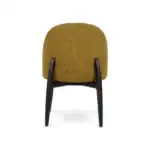 Luxurious modern yellow fabric accent chair with black wooden legs, stylish and comfortable.
