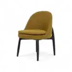Stylish mustard yellow upholstered armchair with black wooden legs, modern furniture for living room decor.