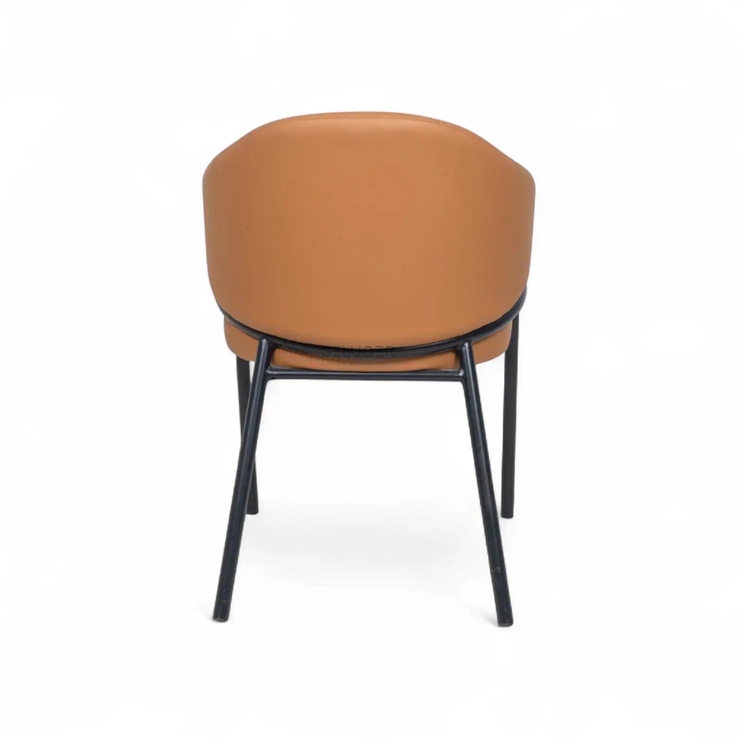 Elegant leather dining chair with black metal legs for modern home decor.