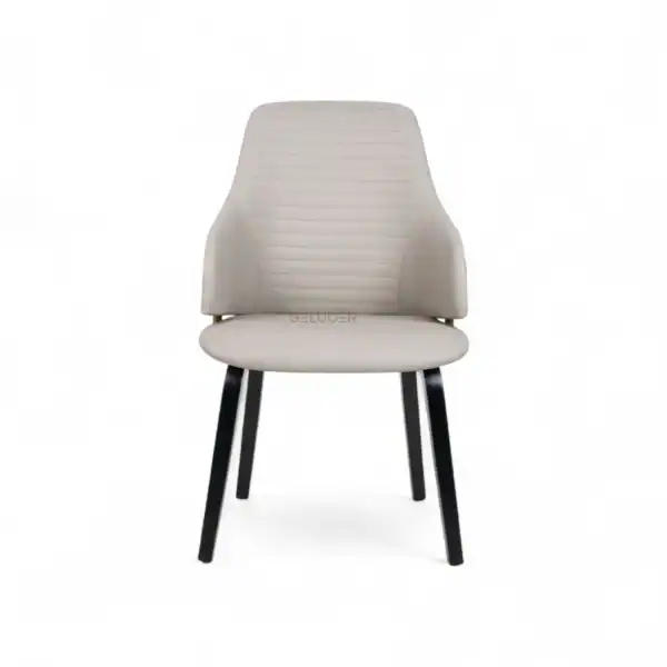 Sleek white modern office chair with black wooden legs, stylish and comfortable for home or workplace.
