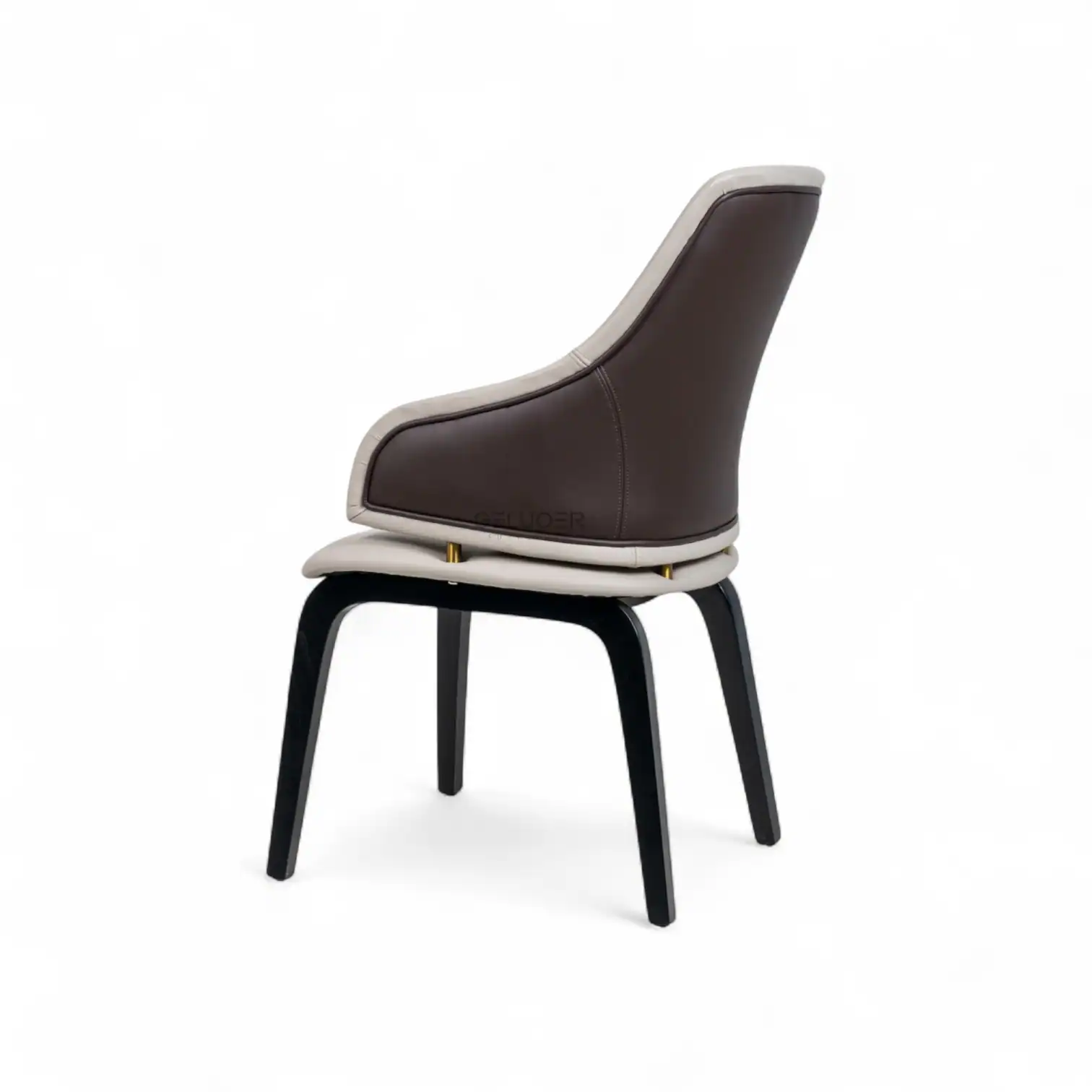Luxurious leather upholstered dining chair with black wooden legs, modern design by Geluoer Furniture.