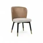 Elegant modern dining chair with leather backrest and upholstered seat, ideal for stylish home or restaurant decor.
