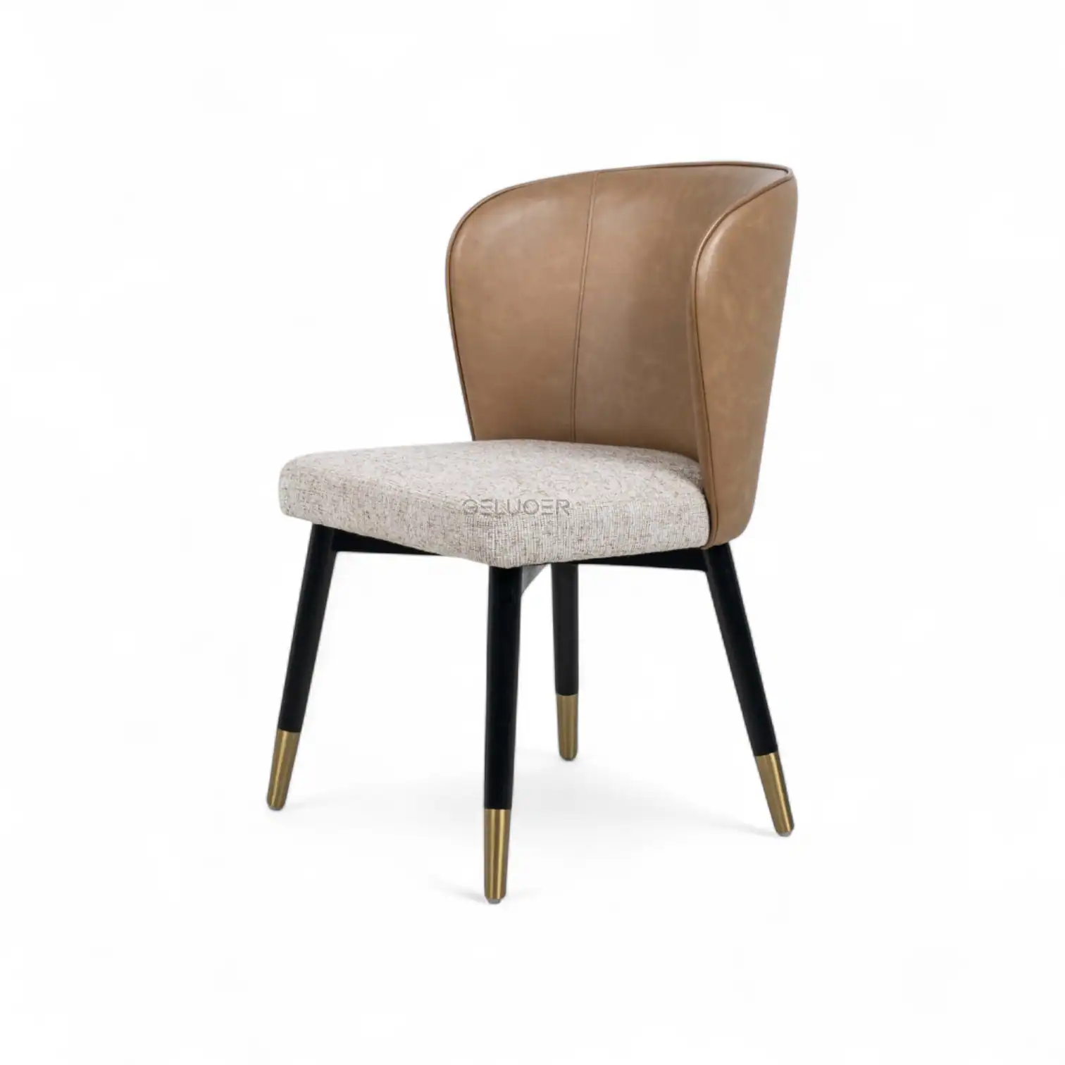 Elegant modern dining chair with leather backrest and upholstered seat, perfect for contemporary furniture.