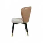 Contemporary dining chair with leather backrest and upholstered seat, stylish and comfortable furniture piece.