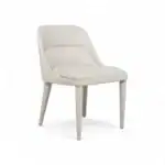 Elegant white modern dining chair, upholstered with comfortable cushioning, perfect for contemporary home decor.
