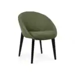 Green upholstered accent chair with wooden legs for modern home decor.